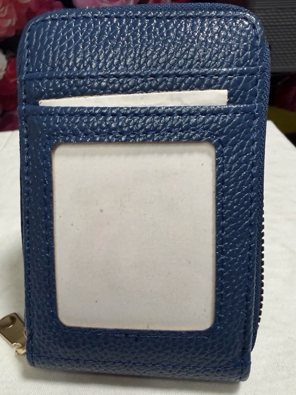 Blue Zip-Around Accordion Wallet w/ ID Window, Women’s Credit Card Folding